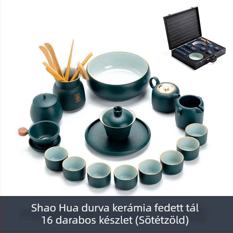 Ru kiln crackle glazúrral Gongfu teás készlet teáskannával és teáscsészékkel, exkluzív ajándékdoboz, testreszabható logó