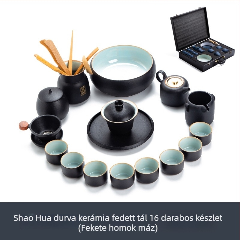 Ru kiln crackle glazúrral Gongfu teás készlet teáskannával és teáscsészékkel, exkluzív ajándékdoboz, testreszabható logó