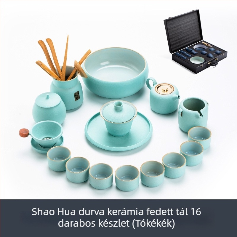 Ru kiln crackle glazúrral Gongfu teás készlet teáskannával és teáscsészékkel, exkluzív ajándékdoboz, testreszabható logó