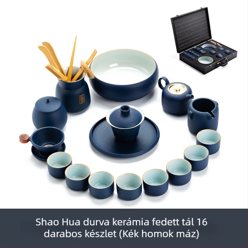 Ru kiln crackle glazúrral Gongfu teás készlet teáskannával és teáscsészékkel, exkluzív ajándékdoboz, testreszabható logó