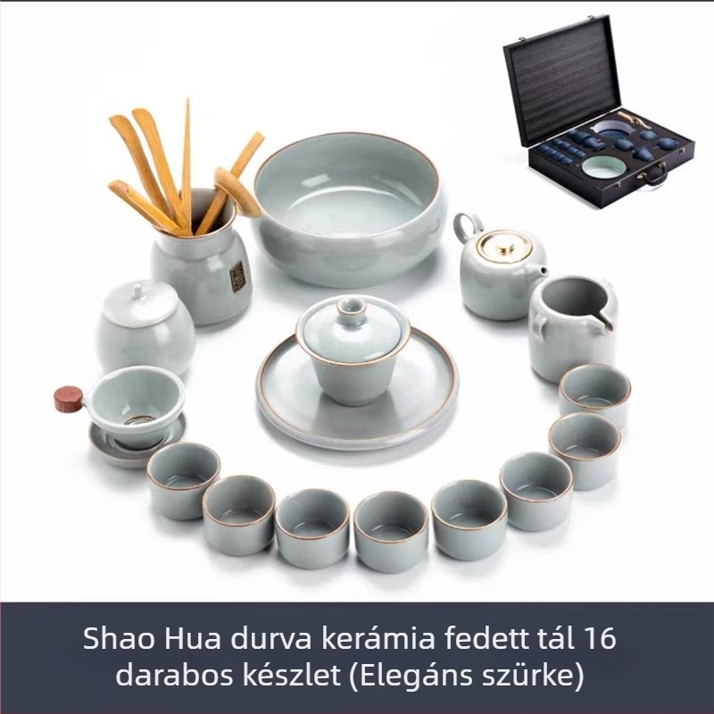 Ru kiln crackle glazúrral Gongfu teás készlet teáskannával és teáscsészékkel, exkluzív ajándékdoboz, testreszabható logó
