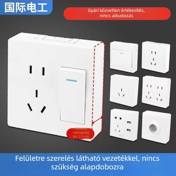 Ultra vékony felületre szerelt kapcsoló- és aljzatpanel, vezetékházzal, háztartási falikarhoz