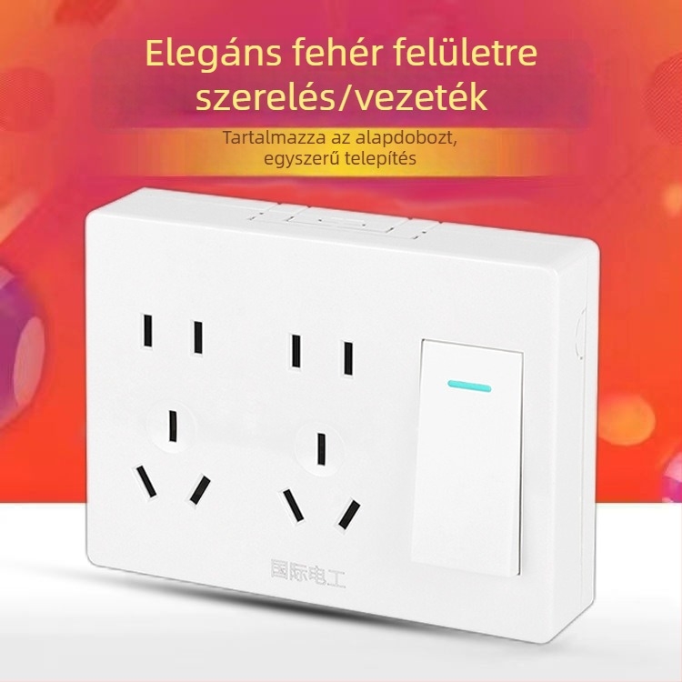 Ultra vékony felületre szerelt kapcsoló- és aljzatpanel, vezetékházzal, háztartási falikarhoz