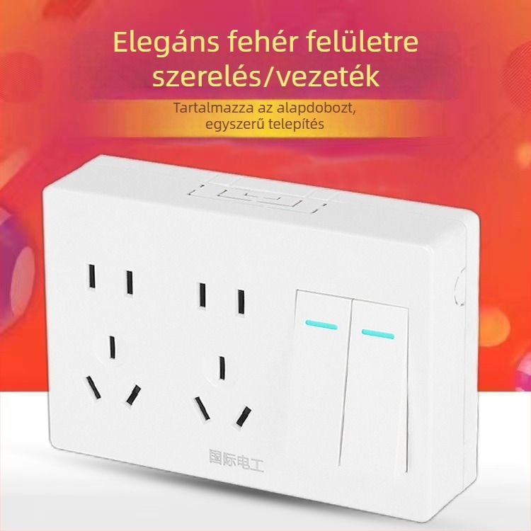Ultra vékony felületre szerelt kapcsoló- és aljzatpanel, vezetékházzal, háztartási falikarhoz