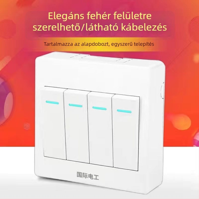 Ultra vékony felületre szerelt kapcsoló- és aljzatpanel, vezetékházzal, háztartási falikarhoz