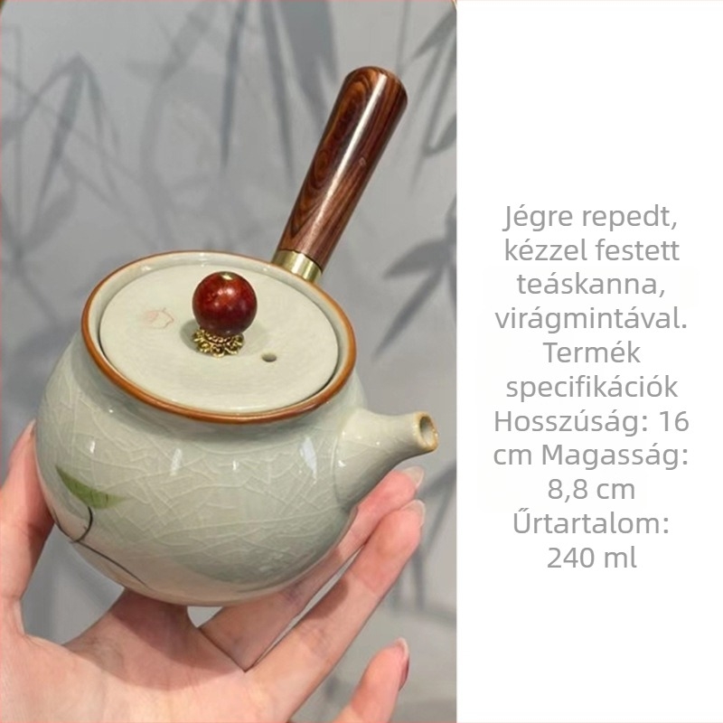 Kézzel festett lótusz teáskanna jégbarázdás mázzal, porcelánból, oldalsó fogantyúval, Kung Fu teáskészlet otthoni használatra