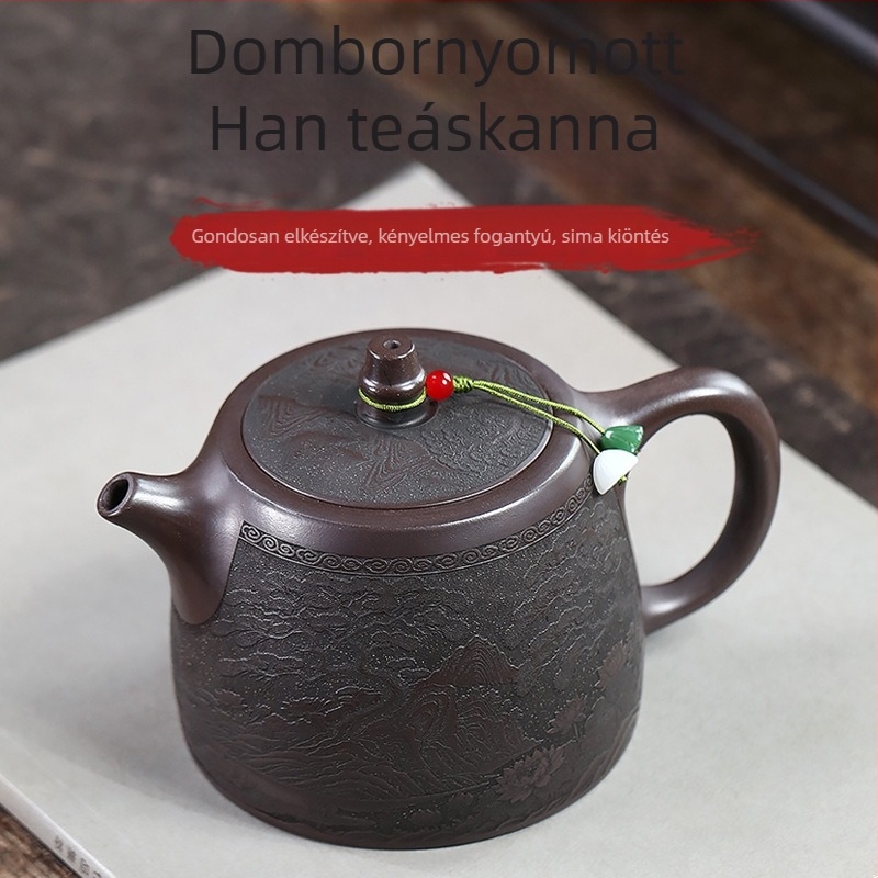 Domborított, kézzel készített lila agyag teáskanna Gongfu teahoz, egy darab