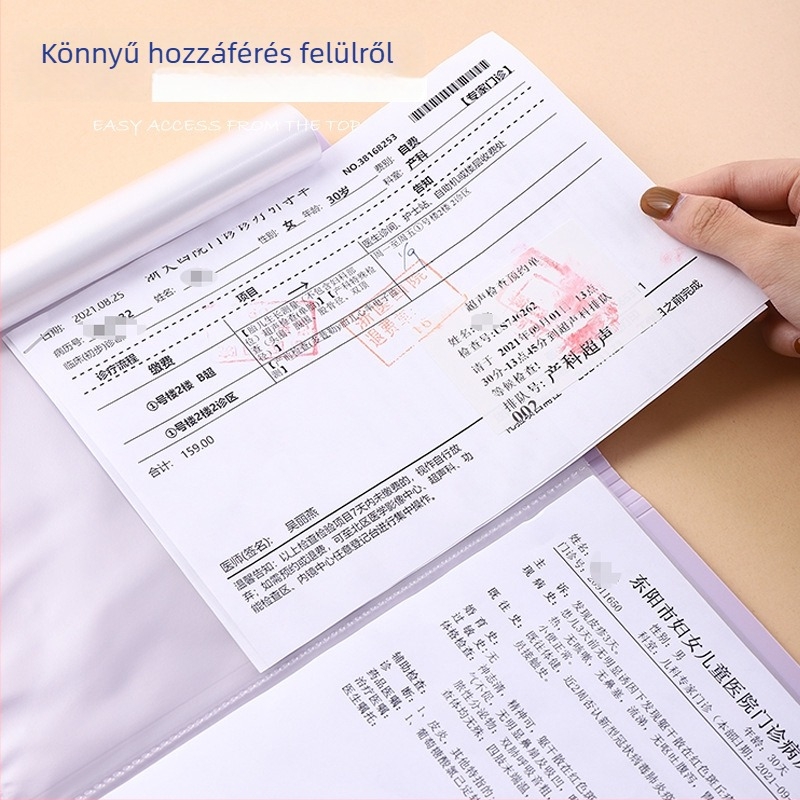 Horizontális A4-es dokumentum mappa átlátszó betétekkel és többszintű tárolással, A5 méret, irodai kellékek, nagy kapacitás