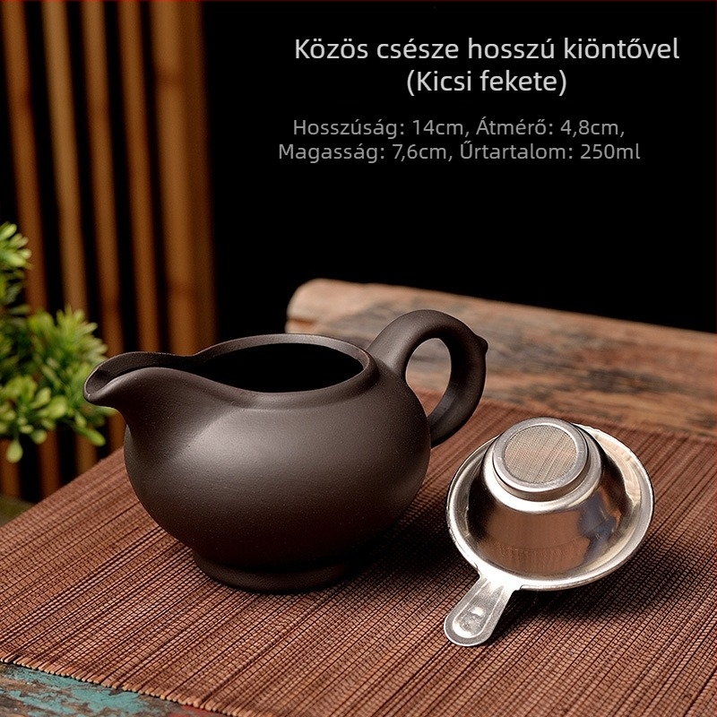Lila agyagból készült teáskészlet szűrővel, teáscsészével és teás tálcával – kis méretű teaceremónia készlet