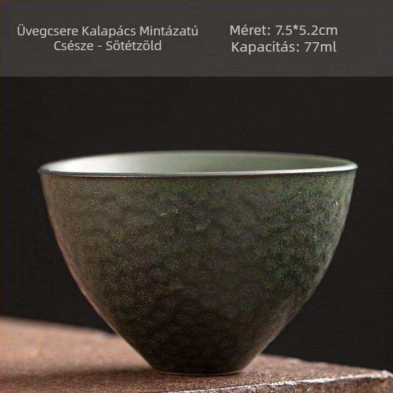 Kalapácsos mintázatú durva kerámia teáscsésze, Jian Zhan stílusú, japán dizájn állvánnyal