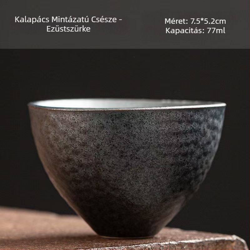 Kalapácsos mintázatú durva kerámia teáscsésze, Jian Zhan stílusú, japán dizájn állvánnyal