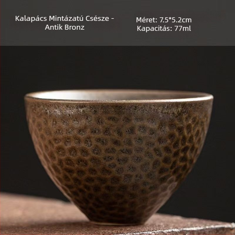 Kalapácsos mintázatú durva kerámia teáscsésze, Jian Zhan stílusú, japán dizájn állvánnyal