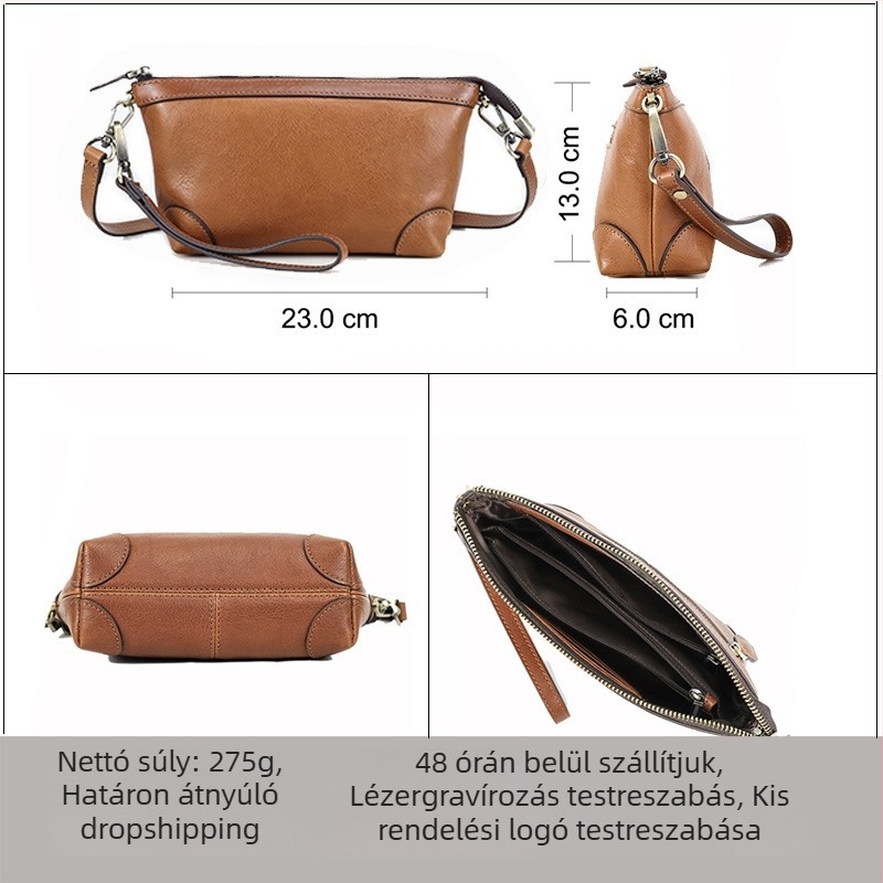 Black Angel női váll- és keresztpántos bőrtáska, top-grain marhabőrből, RFID védelemmel és karkötőpánttal