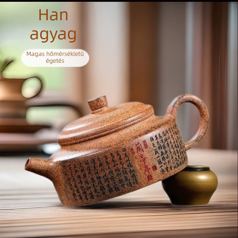 Hiteles Yixing Zisha teáskanna, fatüzelésű purpura homok árnyalatú kerámia, Hanwa-stílus, prémium otthoni teáskészlet