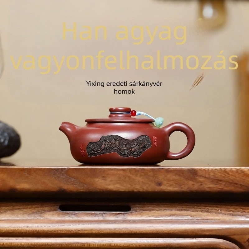 Yixing teáskanna lila agyagból, kézzel készült Dragon Blood homokkal, Hanwa stílus, otthoni használatra