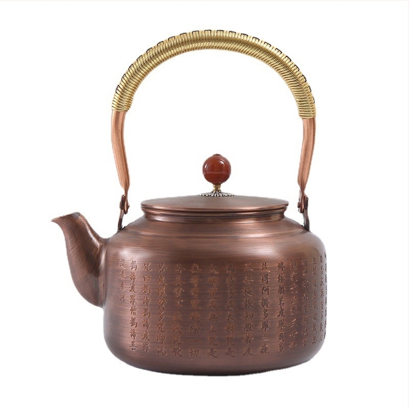A Szív Szútrától inspirált réz teáskanna, vintage stílus, otthoni és irodai használatra, vízforraló funkcióval, zen design