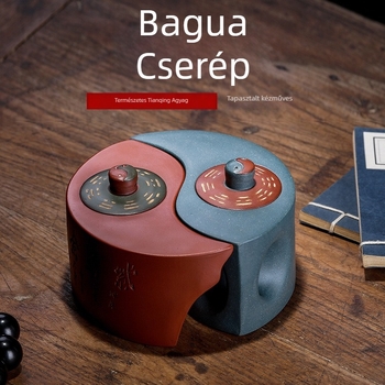 Lila agyag teáskanna Bagua mintával, kézzel készített, testreszabható, ajándékdobozzal