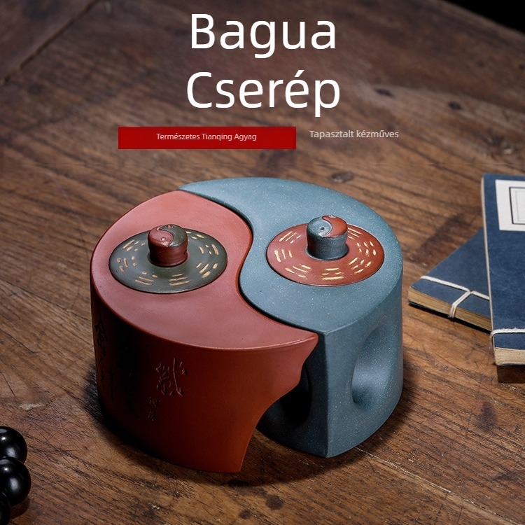 Lila agyag teáskanna Bagua mintával, kézzel készített, testreszabható, ajándékdobozzal