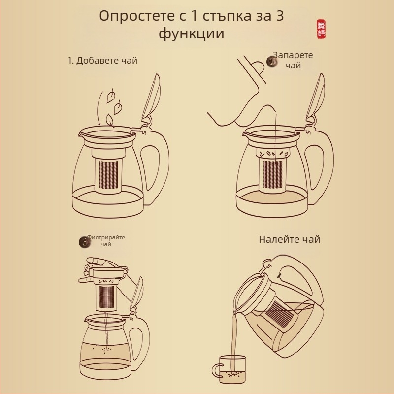 Jieanxi üveg teáskanna, nagy kapacitású, irodai és otthoni használatra, rozsdamentes acél belső szűrővel, tea–víz szétválasztás