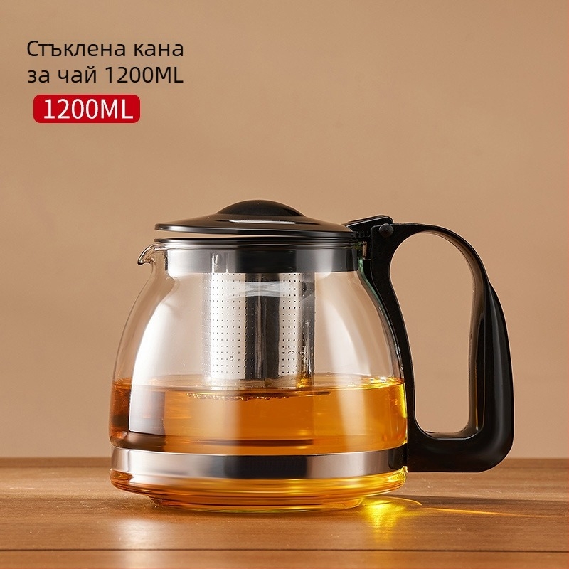 Jieanxi üveg teáskanna, nagy kapacitású, irodai és otthoni használatra, rozsdamentes acél belső szűrővel, tea–víz szétválasztás