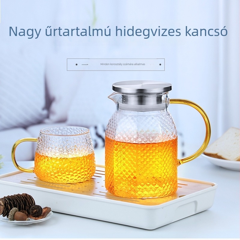 Kalapált boroszilikát üveg hidegvíz-kanna, gleccser mintázat, nagy kapacitás, tea és italokhoz