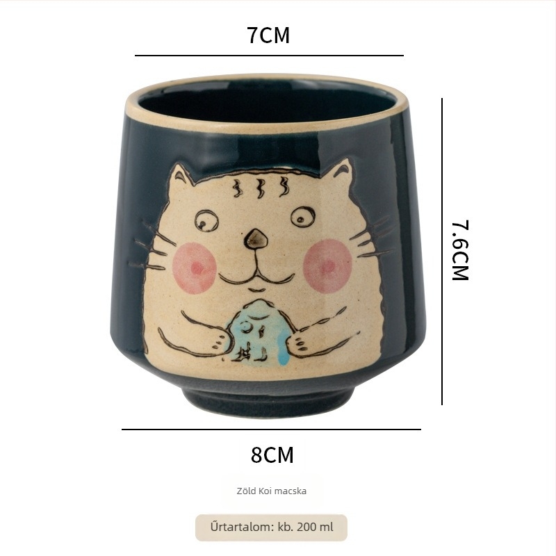 Japán stílusú porcelán teáscsésze, kézzel festett aláglazúrral, egyenes falú, ideális teához, reggelire vagy leveshez