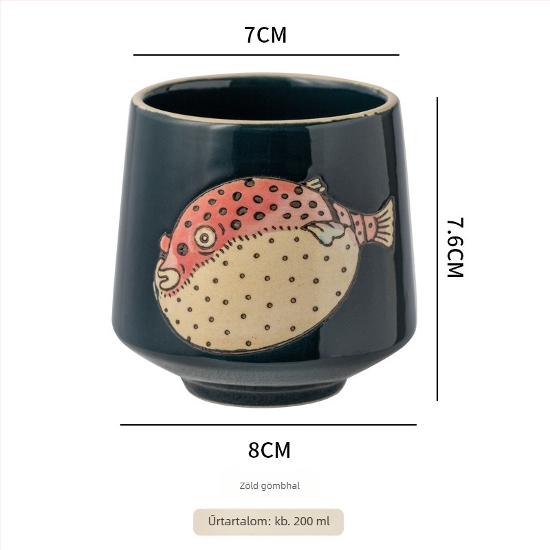 Japán stílusú porcelán teáscsésze, kézzel festett aláglazúrral, egyenes falú, ideális teához, reggelire vagy leveshez