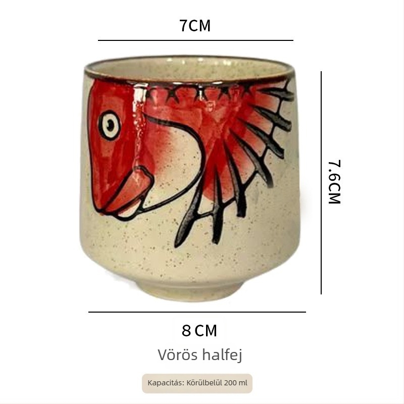 Japán stílusú porcelán teáscsésze, kézzel festett aláglazúrral, egyenes falú, ideális teához, reggelire vagy leveshez