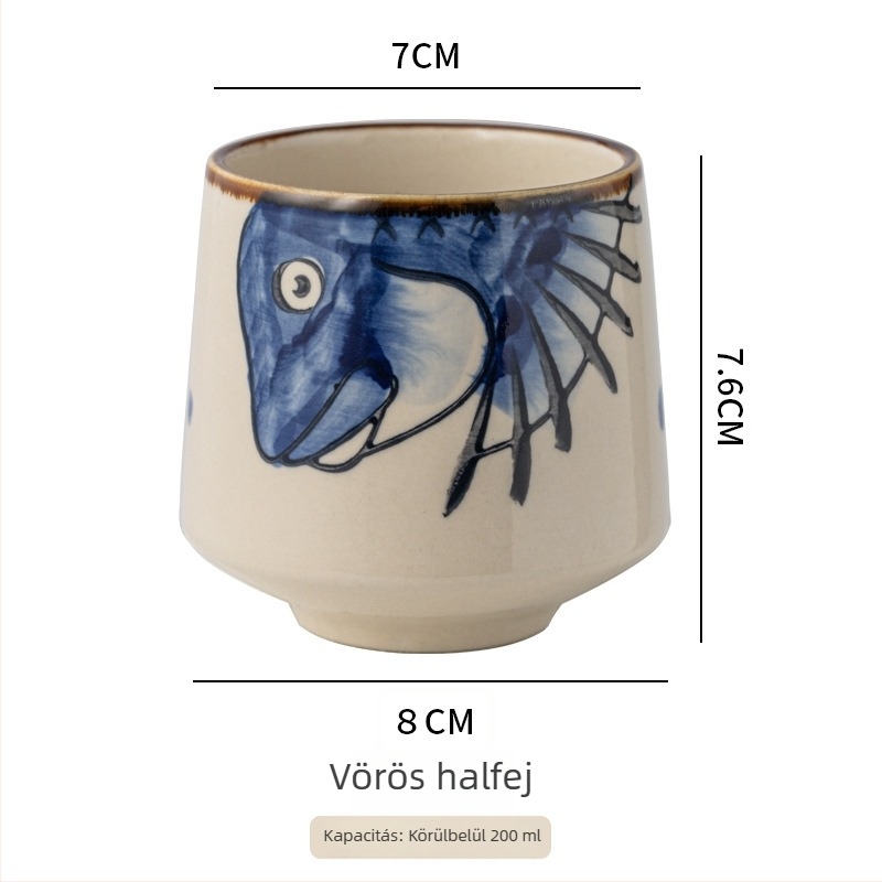Japán stílusú porcelán teáscsésze, kézzel festett aláglazúrral, egyenes falú, ideális teához, reggelire vagy leveshez
