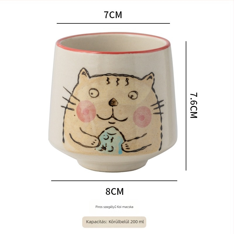 Japán stílusú porcelán teáscsésze, kézzel festett aláglazúrral, egyenes falú, ideális teához, reggelire vagy leveshez