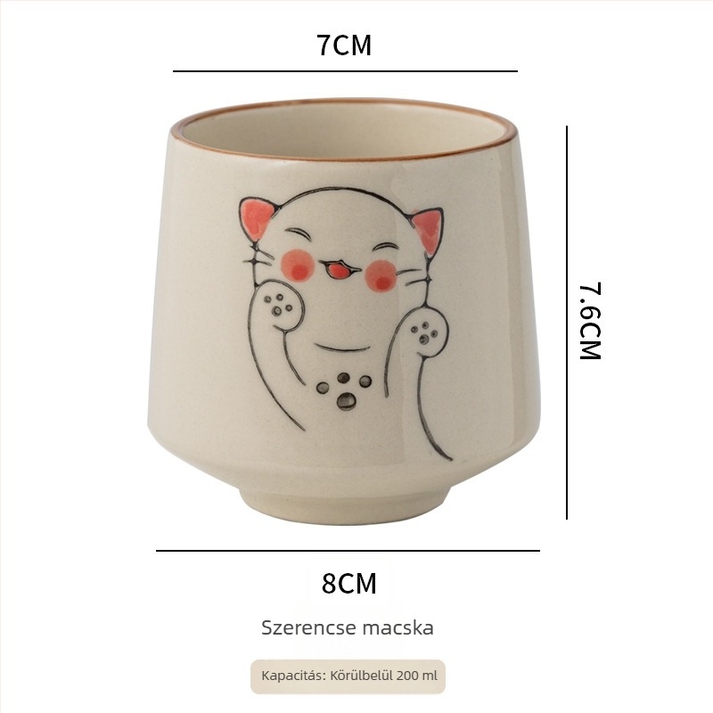 Japán stílusú porcelán teáscsésze, kézzel festett aláglazúrral, egyenes falú, ideális teához, reggelire vagy leveshez