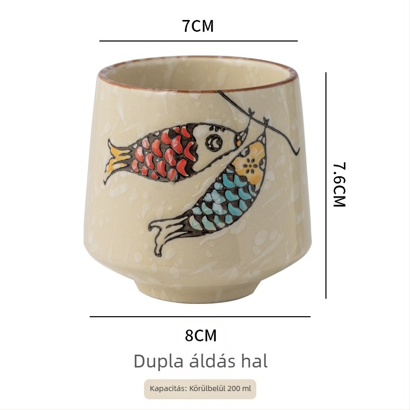Japán stílusú porcelán teáscsésze, kézzel festett aláglazúrral, egyenes falú, ideális teához, reggelire vagy leveshez
