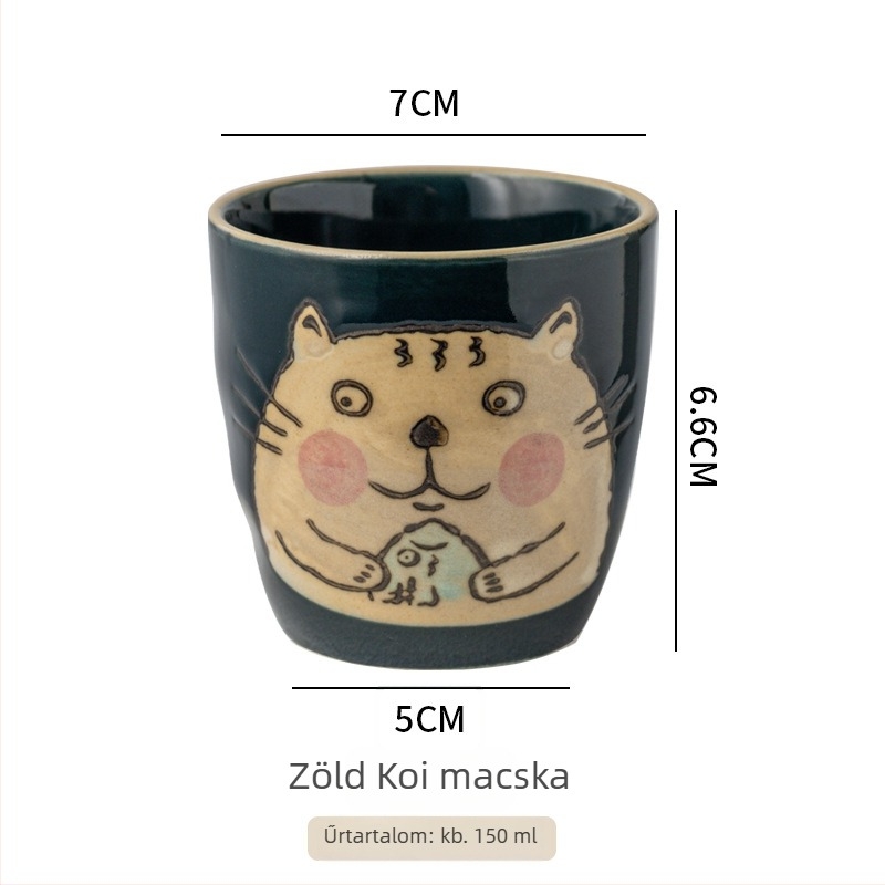 Japán stílusú porcelán teáscsésze, kézzel festett aláglazúrral, egyenes falú, ideális teához, reggelire vagy leveshez