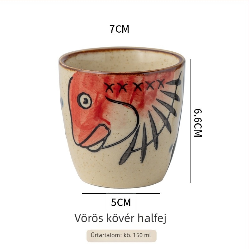 Japán stílusú porcelán teáscsésze, kézzel festett aláglazúrral, egyenes falú, ideális teához, reggelire vagy leveshez