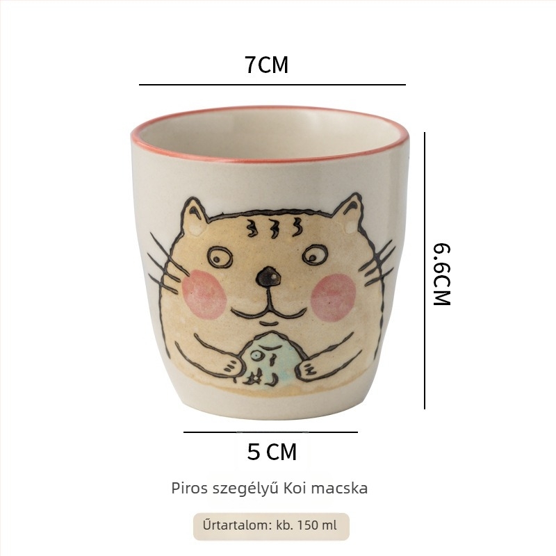 Japán stílusú porcelán teáscsésze, kézzel festett aláglazúrral, egyenes falú, ideális teához, reggelire vagy leveshez