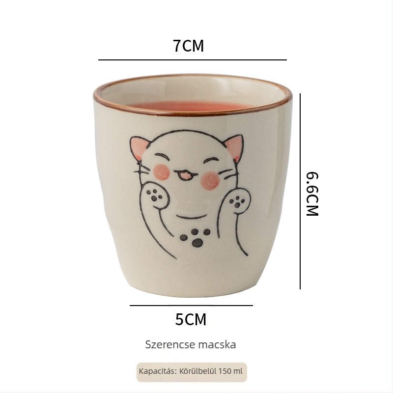 Japán stílusú porcelán teáscsésze, kézzel festett aláglazúrral, egyenes falú, ideális teához, reggelire vagy leveshez