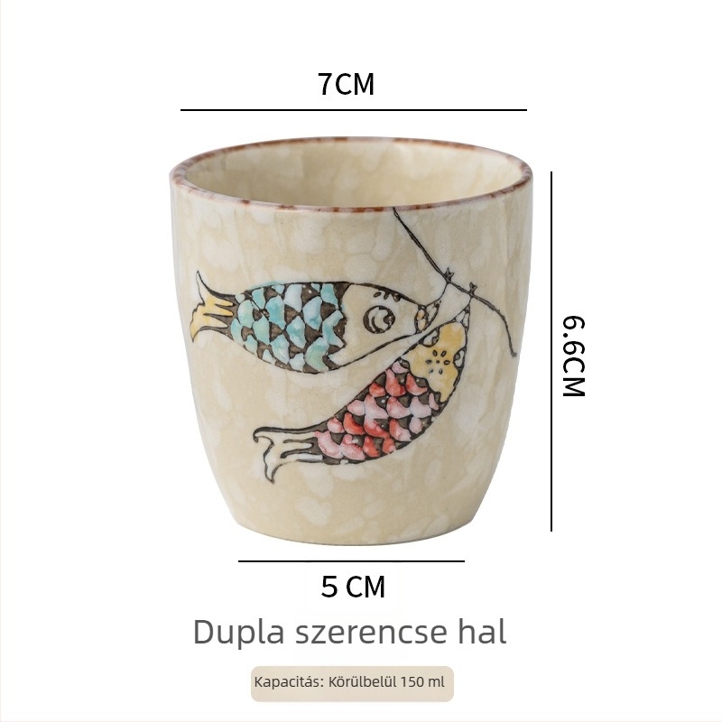 Japán stílusú porcelán teáscsésze, kézzel festett aláglazúrral, egyenes falú, ideális teához, reggelire vagy leveshez
