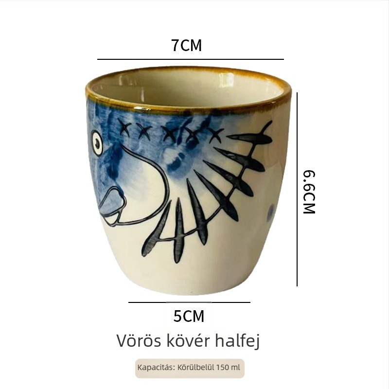 Japán stílusú porcelán teáscsésze, kézzel festett aláglazúrral, egyenes falú, ideális teához, reggelire vagy leveshez