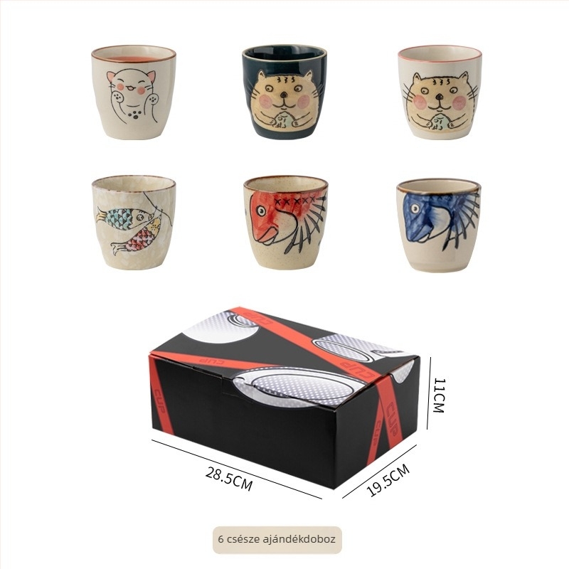 Japán stílusú porcelán teáscsésze, kézzel festett aláglazúrral, egyenes falú, ideális teához, reggelire vagy leveshez