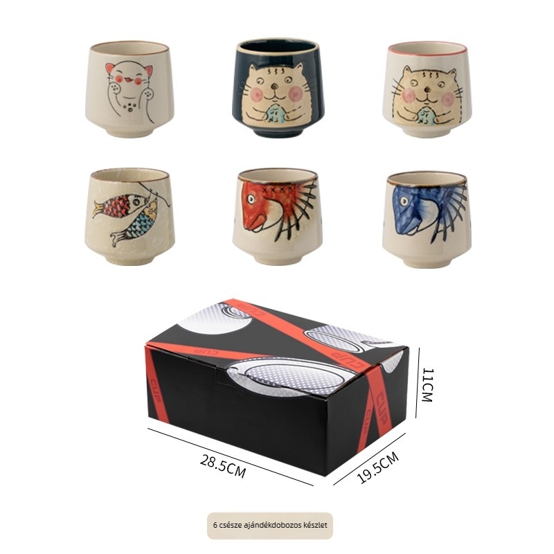 Japán stílusú porcelán teáscsésze, kézzel festett aláglazúrral, egyenes falú, ideális teához, reggelire vagy leveshez