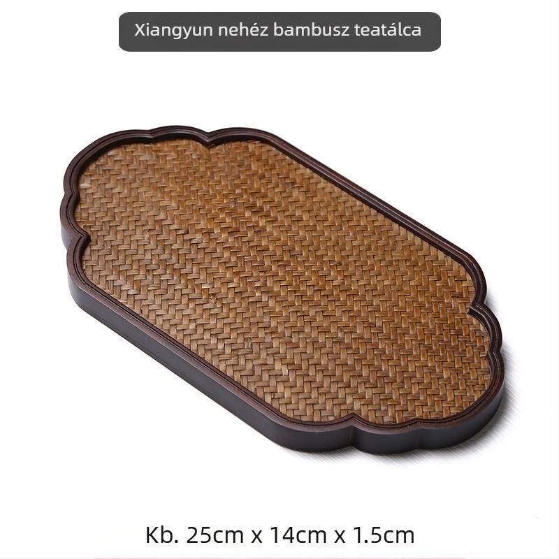 Kézzel készített bambusz teás tálca fonott felülettel, kompakt teás asztal és teáskanna tartó, poháralátét