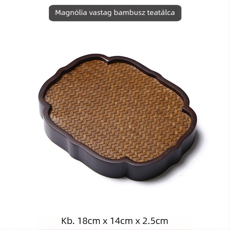 Kézzel készített bambusz teás tálca fonott felülettel, kompakt teás asztal és teáskanna tartó, poháralátét