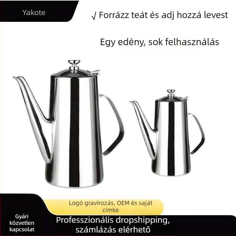 Rozsdamentes acélból készült hidegvíz-kanna hosszúcsövű kiöntővel, teához és gyümölcsléhez, éttermeknek és szállodáknak, arany kerettel