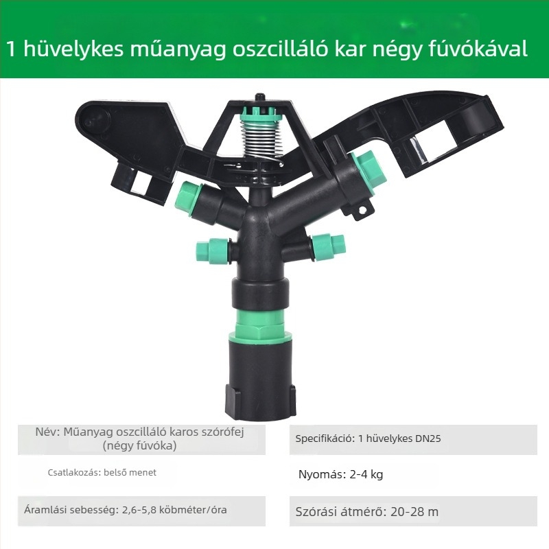 360°-os forgó öntözőfej gyephez, öntözéshez, lengő karos kivitel