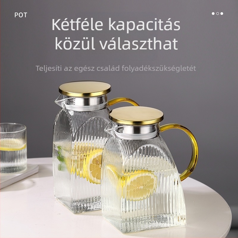 Üvegből készült hidegvíz-kanna rozsdamentes acél fedővel, nagy kapacitás, infúzó gyümölcslé és citrom számára, modern minimalista dizájn