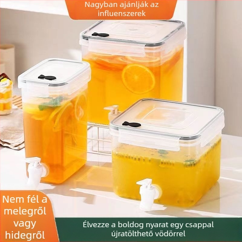 Jin Ying Da műanyag nagy kapacitású italadagoló, meleg és hideg italokhoz, csappal, gyümölcstea, tejes tea és gyümölcslé számára, otthoni és kávézói használatra, kalapált textúrával
