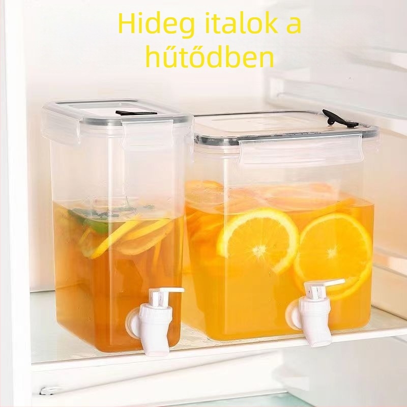 Jin Ying Da műanyag nagy kapacitású italadagoló, meleg és hideg italokhoz, csappal, gyümölcstea, tejes tea és gyümölcslé számára, otthoni és kávézói használatra, kalapált textúrával
