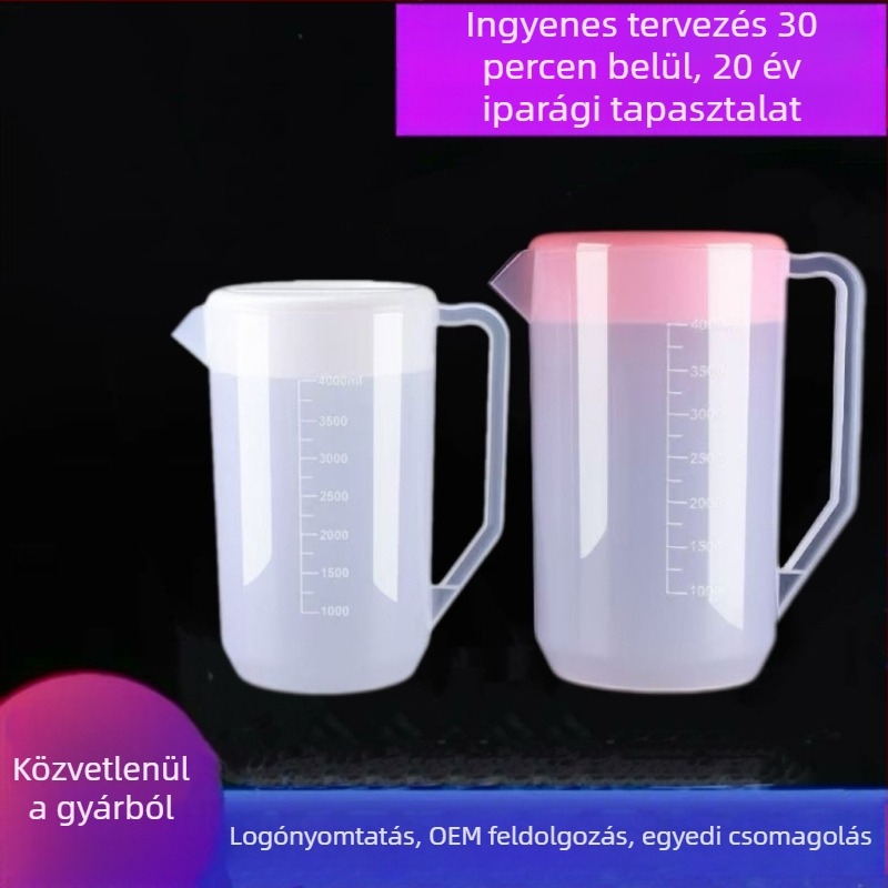Műanyag hidegvíz-kanna személyre szabott logóval, italtartó pohár, fedél, mérőedény, ajándék, nagy kapacitás