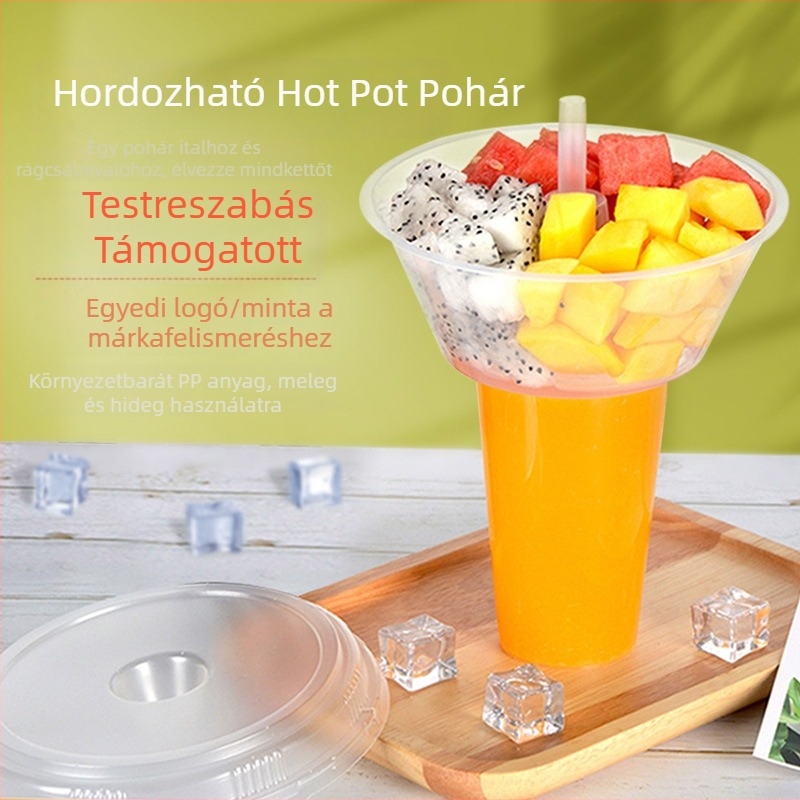 Egyszer használatos, megnövelt vastagságú hot pot pohár tartóval, tej-tea, sült csirke és gyümölcsök számára