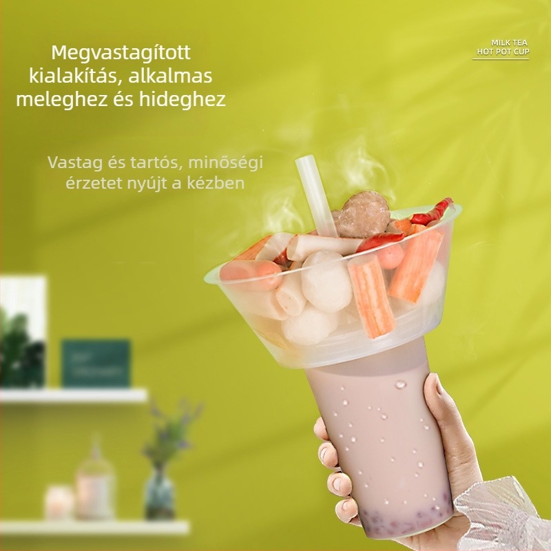 Egyszer használatos, megnövelt vastagságú hot pot pohár tartóval, tej-tea, sült csirke és gyümölcsök számára